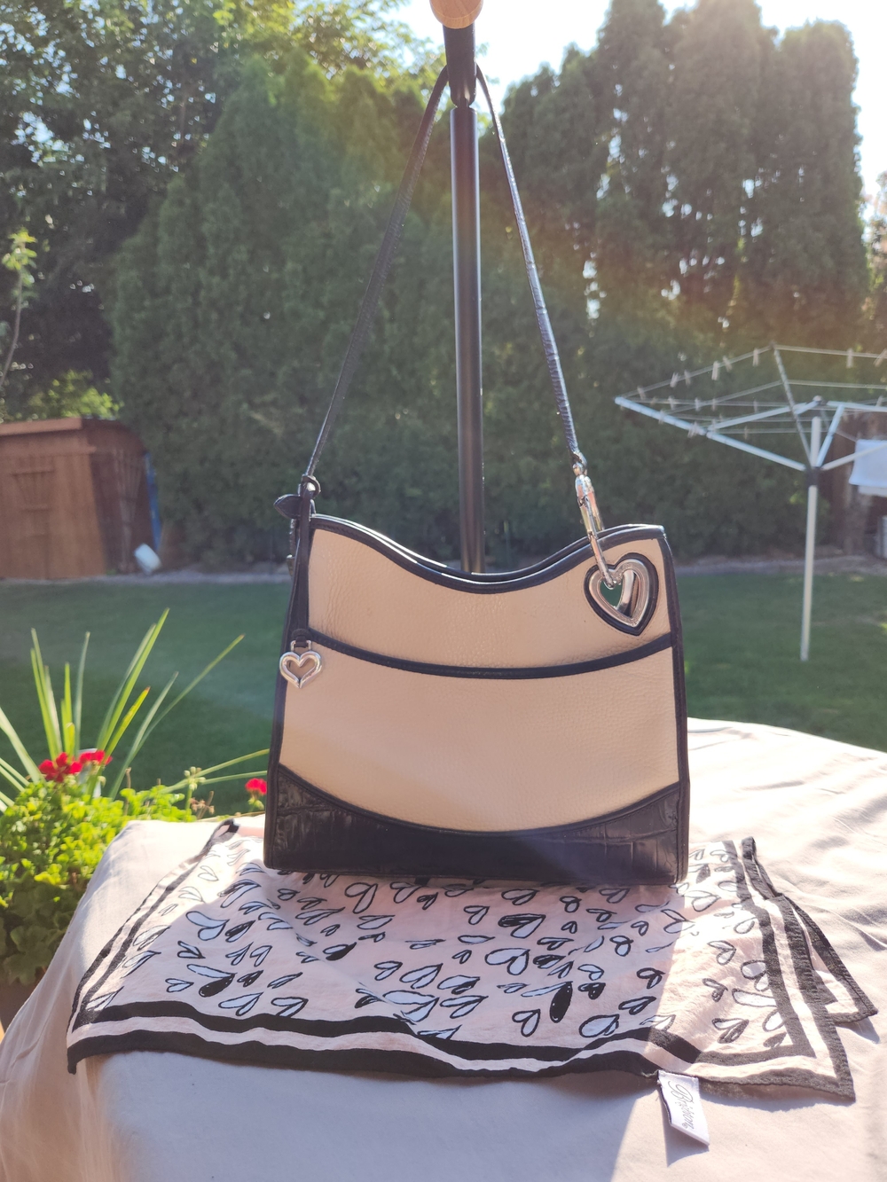 Brighton 3fer Cream and Black Shoulder Bag With Small Scarf And Heart Earrings - Picture 2 of 16